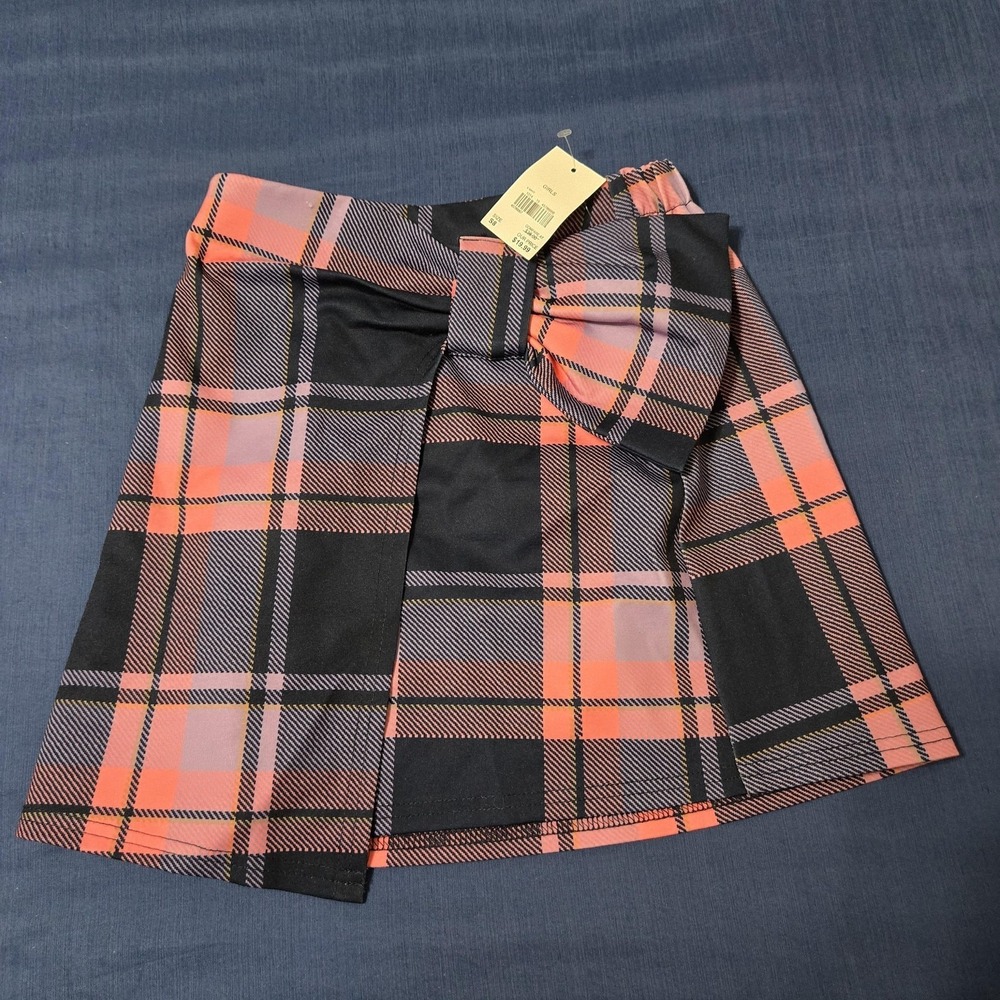 Charlotte‎ Skirt Girls 8 Multicolor Plaid Wrap Elastic Waist Bow Short Fall